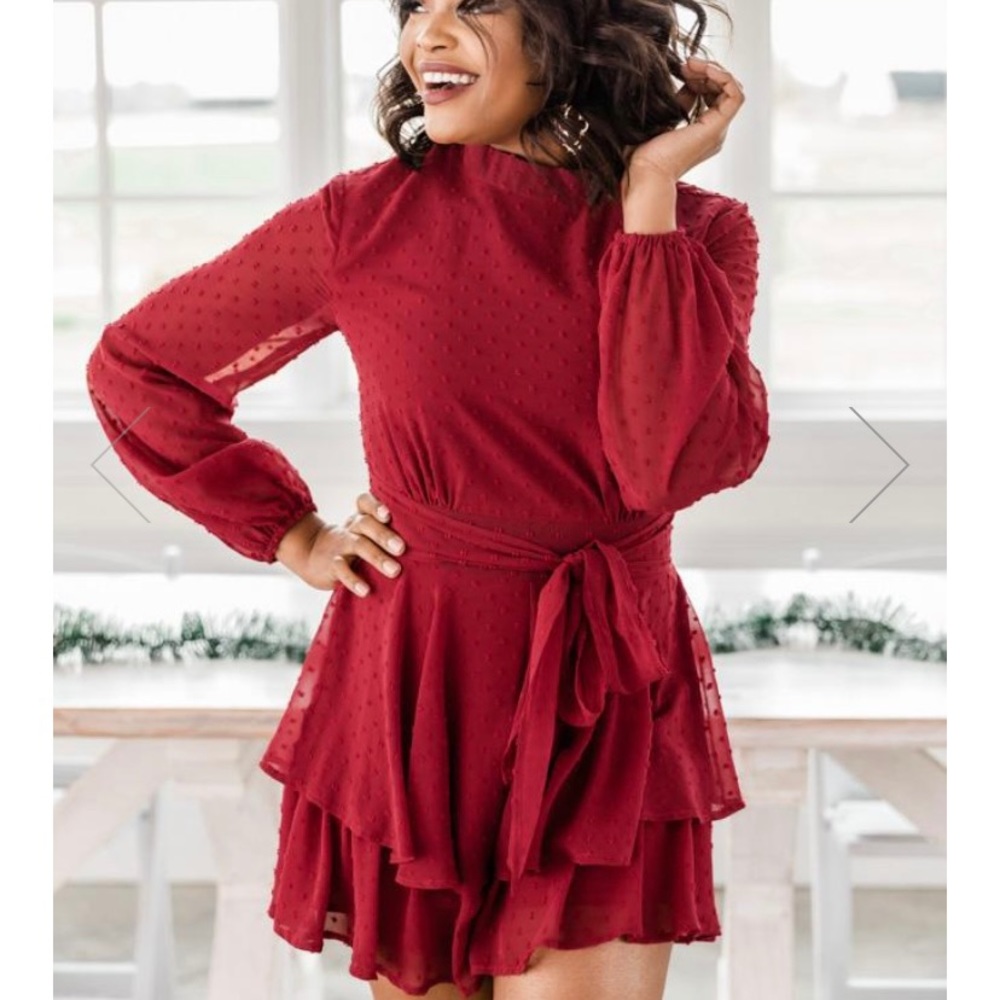 SWISS DOT BURGUNDY Long Sleeve Romper